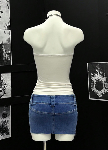 Синяя джинсовая варенка юбка SHEIN