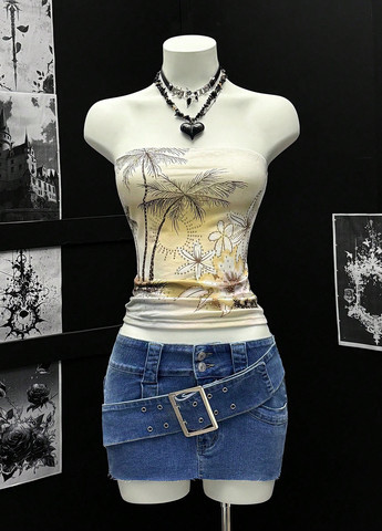 Синяя джинсовая варенка юбка SHEIN