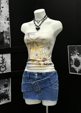 Синяя джинсовая варенка юбка SHEIN