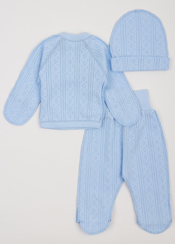 Блакитний демісезонний комплект (распашонка, повзунки, шапка) Ляля