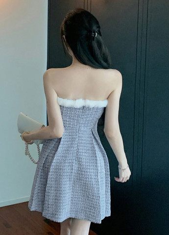 Серо-синее коктейльное, кэжуал платье клеш SHEIN в клетку