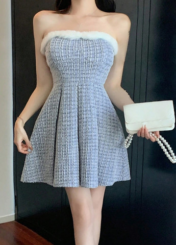 Серо-синее коктейльное, кэжуал платье клеш SHEIN в клетку