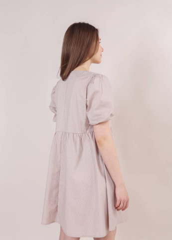 Бежевое кэжуал платье в горошек с рукавами-фонариками "верона" romashka, бежевый, s|m 4200 Ромашка в горошек