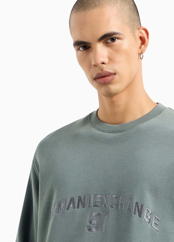 Сіро-зелений світшот Armani Exchange однотонний вишивка (365697296)