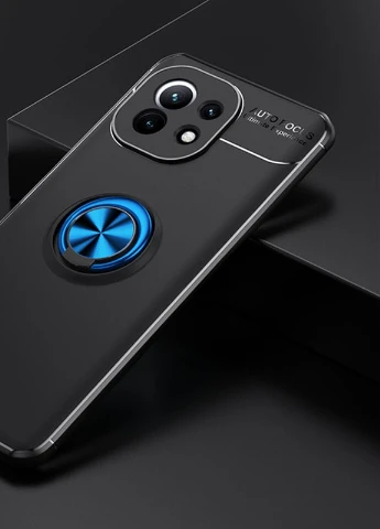 TPU чохол ColorRing під магнітний тримач (opp) для Xiaomi Mi 11 Чорний / Синій (is_00000042183_4) Deen (237829282)