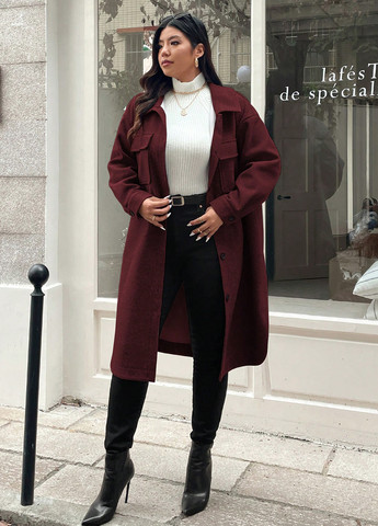 Бордове демісезонне Пальто пальто-сорочка SHEIN