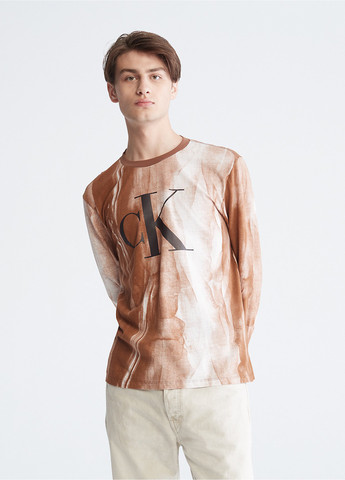 Лонгслів Calvin Klein логотип коричневий кежуали бавовна, трикотаж