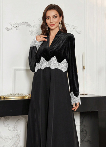 Черное кэжуал, вечернее платье на запах SHEIN однотонное