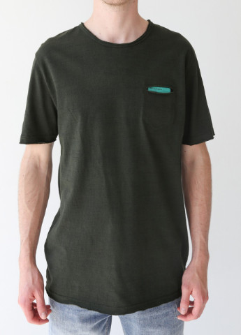 Темно-зеленая футболка мужская темно-зеленая прямая с карманом MCS Прямая