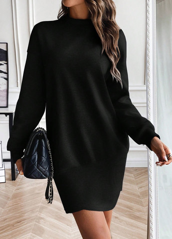 Черное кэжуал платье платье-свитшот SHEIN однотонное