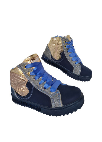 Детские синие осенние кэжуал ботинки с глиттером, со шнуровкой, на тракторной подошве для девочки