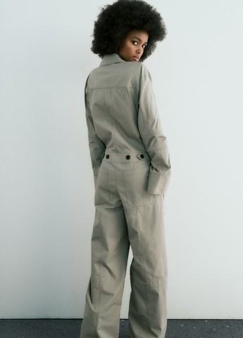 Комбінезон Zara комбінезон-брюки однотонний темно-бежевий кежуал бавовна