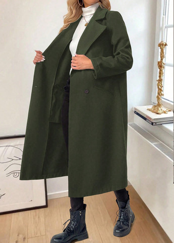 Оливкове (хакі) демісезонне Пальто двобортне SHEIN