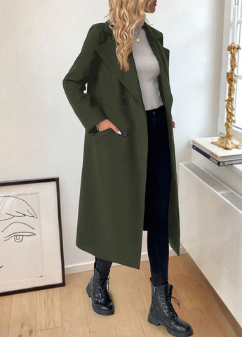 Оливкове (хакі) демісезонне Пальто двобортне SHEIN