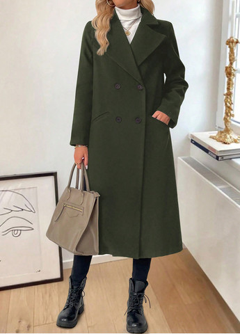 Оливкове (хакі) демісезонне Пальто двобортне SHEIN