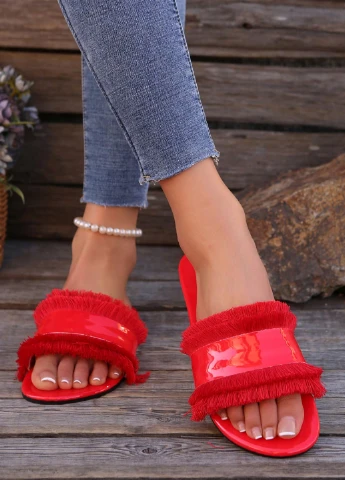 Красные шлепанцы SHEIN с бахромой, лаковые