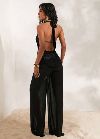 Комбинезон SHEIN комбинезон-брюки однотонный чёрный кэжуал полиамид