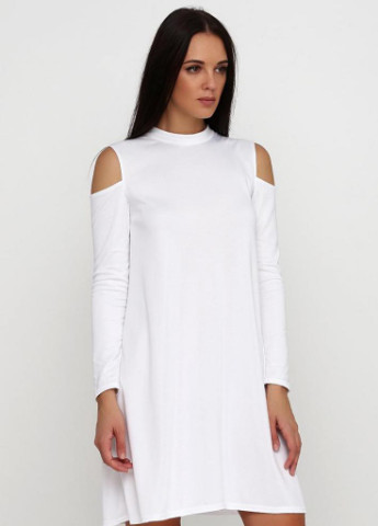 Білий кежуал лаконічне плаття-трапеція з м'якого французького трикотажу з вирізами на плечах ella білий Podium однотонна
