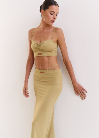 Оливковый летний комплект (топ, юбка) Gepur