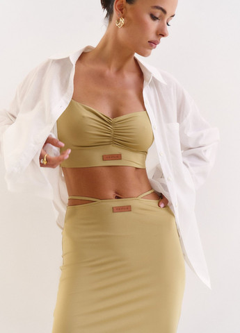 Оливковый летний комплект (топ, юбка) Gepur