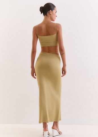 Оливковый летний комплект (топ, юбка) Gepur