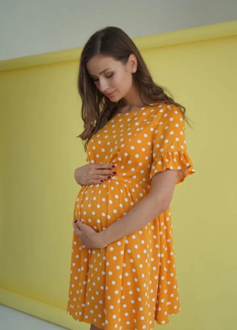 Жовтий жовта повітряна сукня для вагітних та годуючих в горошок з секретом для годування To Be в горошок