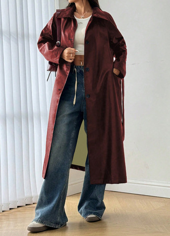 Бордове демісезонне Пальто однобортне SHEIN