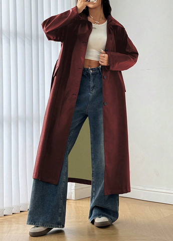 Бордове демісезонне Пальто однобортне SHEIN