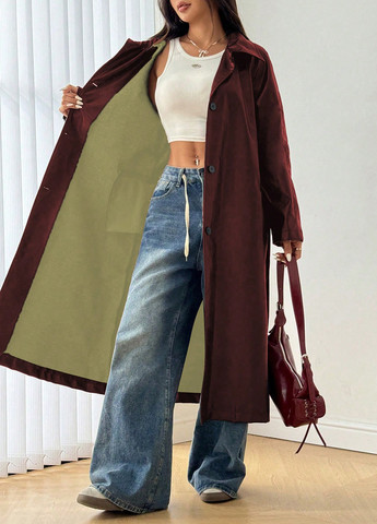 Бордове демісезонне Пальто однобортне SHEIN