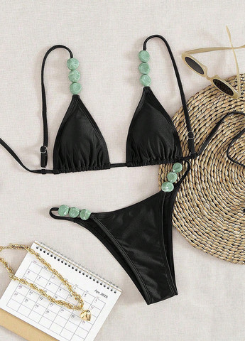 Черный демисезонный купальник (лиф, трусики) бикини, раздельный SHEIN