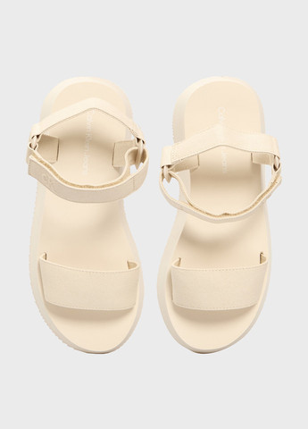 Бежевые босоножки Calvin Klein Jeans на липучке с тиснением, с логотипом