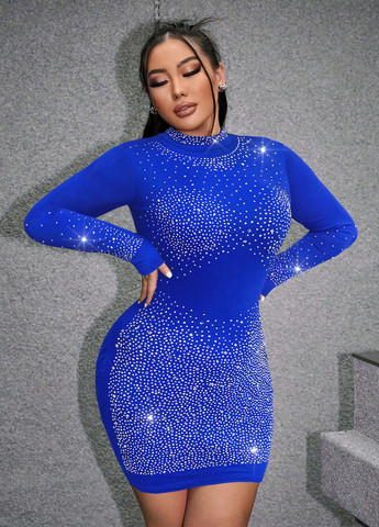 Синее кэжуал платье силуэтная, платье-водолазка SHEIN однотонное