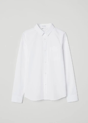 Белая кэжуал рубашка однотонная H&M с длинным рукавом