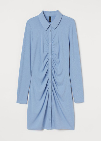 Голубое кэжуал платье рубашка H&M однотонное