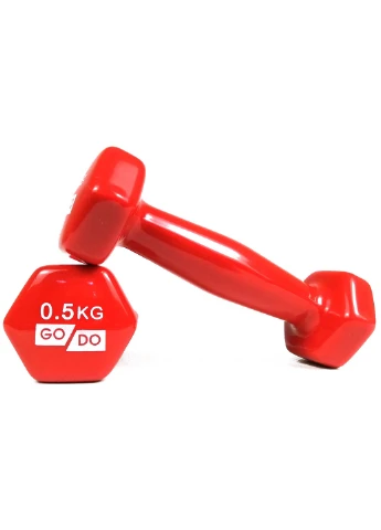Гантель GoDo 0.5 кг 1 шт (EF-GD05R) с виниловым покрытием красная цельная литая неразборная для фитнеса EasyFit (241214930)