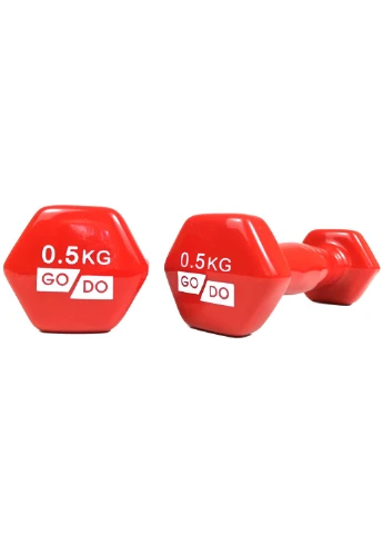 Гантель GoDo 0.5 кг 1 шт (EF-GD05R) с виниловым покрытием красная цельная литая неразборная для фитнеса EasyFit (241214930)