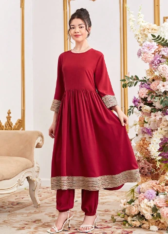 Красный демисезонный костюм (туника, брюки) брючный SHEIN