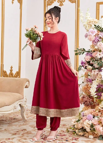 Красный демисезонный костюм (туника, брюки) брючный SHEIN