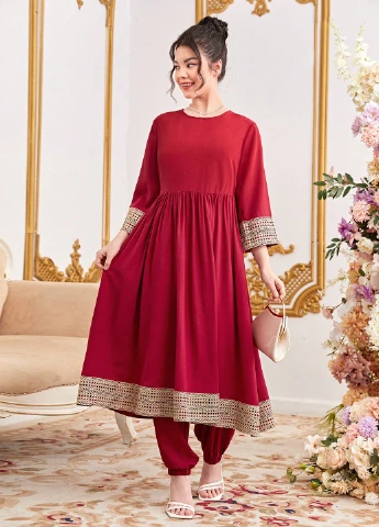 Красный демисезонный костюм (туника, брюки) брючный SHEIN