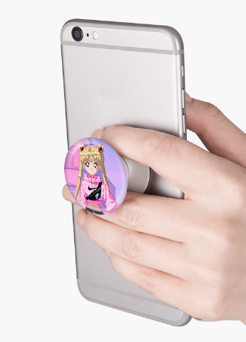 Попсокет (Popsockets) держатель для смартфона Сейлор Мун (Sailor Moon) (8754-2927) Черный MobiPrint (229014771)