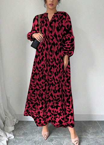 Красное кэжуал платье а-силуэт SHEIN с абстрактным узором