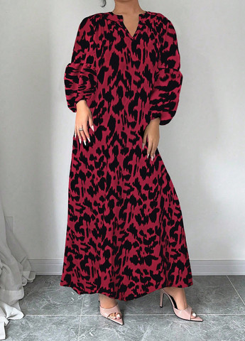 Красное кэжуал платье а-силуэт SHEIN с абстрактным узором