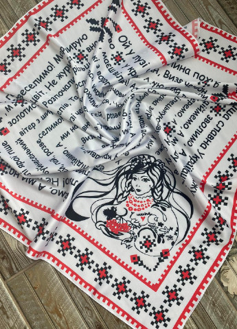Платок My Scarf украинская символика белый кэжуал шелк, полиэстер
