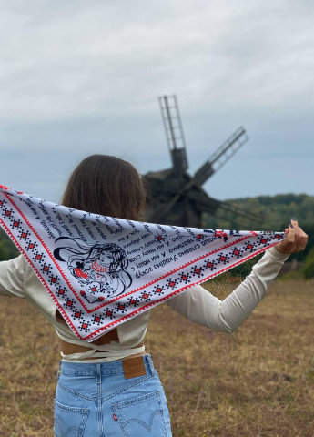 Платок My Scarf украинская символика белый кэжуал шелк, полиэстер