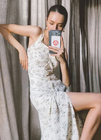 Молочное кэжуал платье годе KOTON с цветочным принтом