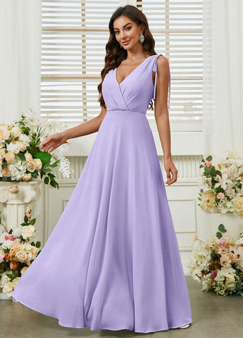 Фиолетовое праздничный, вечернее платье на запах, с открытой спиной, а-силуэт SHEIN однотонное