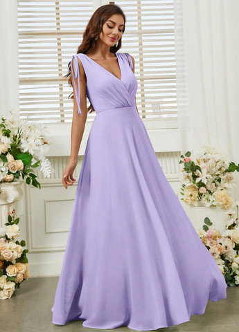 Фиолетовое праздничный, вечернее платье на запах, с открытой спиной, а-силуэт SHEIN однотонное