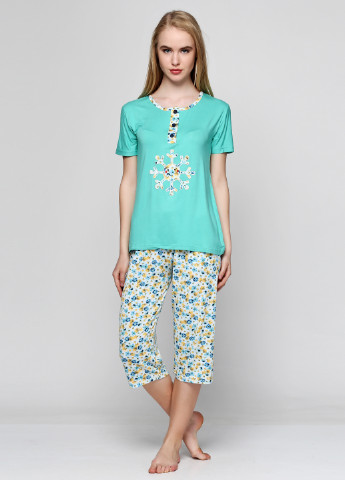 Бирюзовый демисезонный комплект (футболка, капри) SNC Pijama