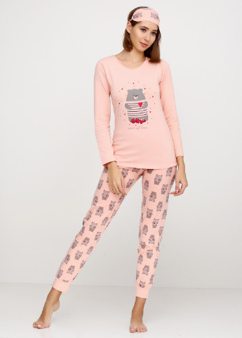 Персиковая всесезон пижама (лонгслив, брюки, маска для сна) BOYRAZ