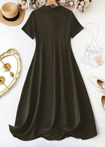 Темно-зеленое кэжуал платье а-силуэт SHEIN однотонное